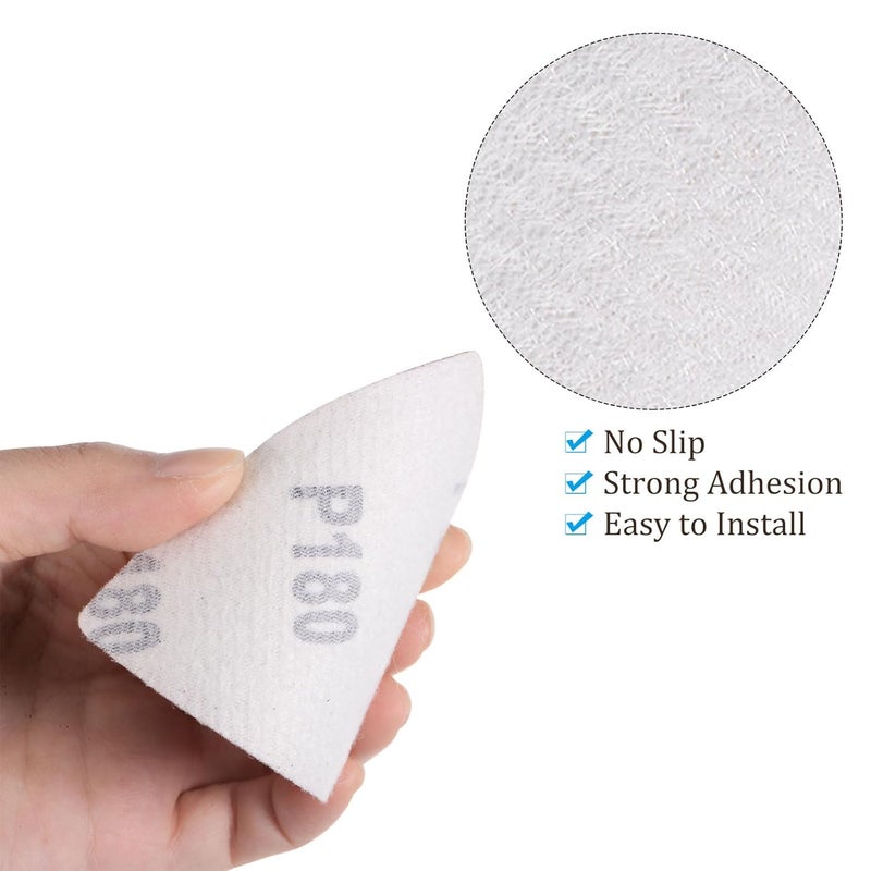 Kozelo 120pcs Mouse Sander Detail Sandpaper - [ 180 Grit, 3-1/8" ] Triangle Hook and Loop Assorted Sanding Pads Sheet for Wood Furniture Polishing Use | Aluminum Oxide Sandpaper - Image 5
